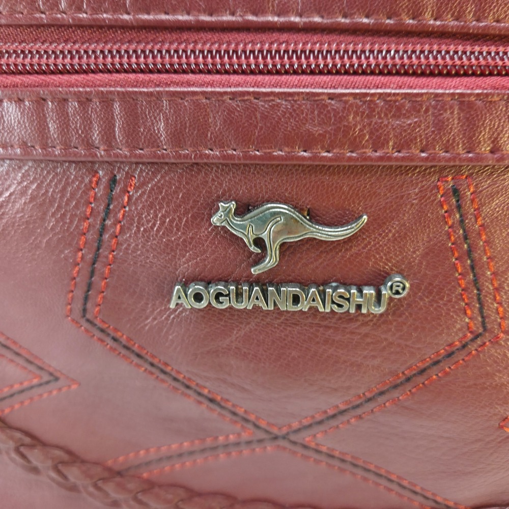 AOGUANDAISHU Womens Multi-Pocket Crossbody Bag Medium Burgundy Vegan Leather